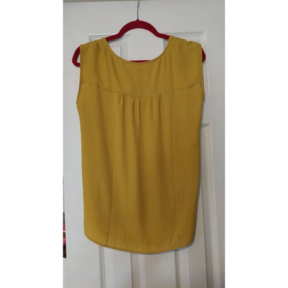 Loft Yellow Sleeveless Blouse With V-Neckline & Pleated Shoulders Size S - Picture 3 of 3